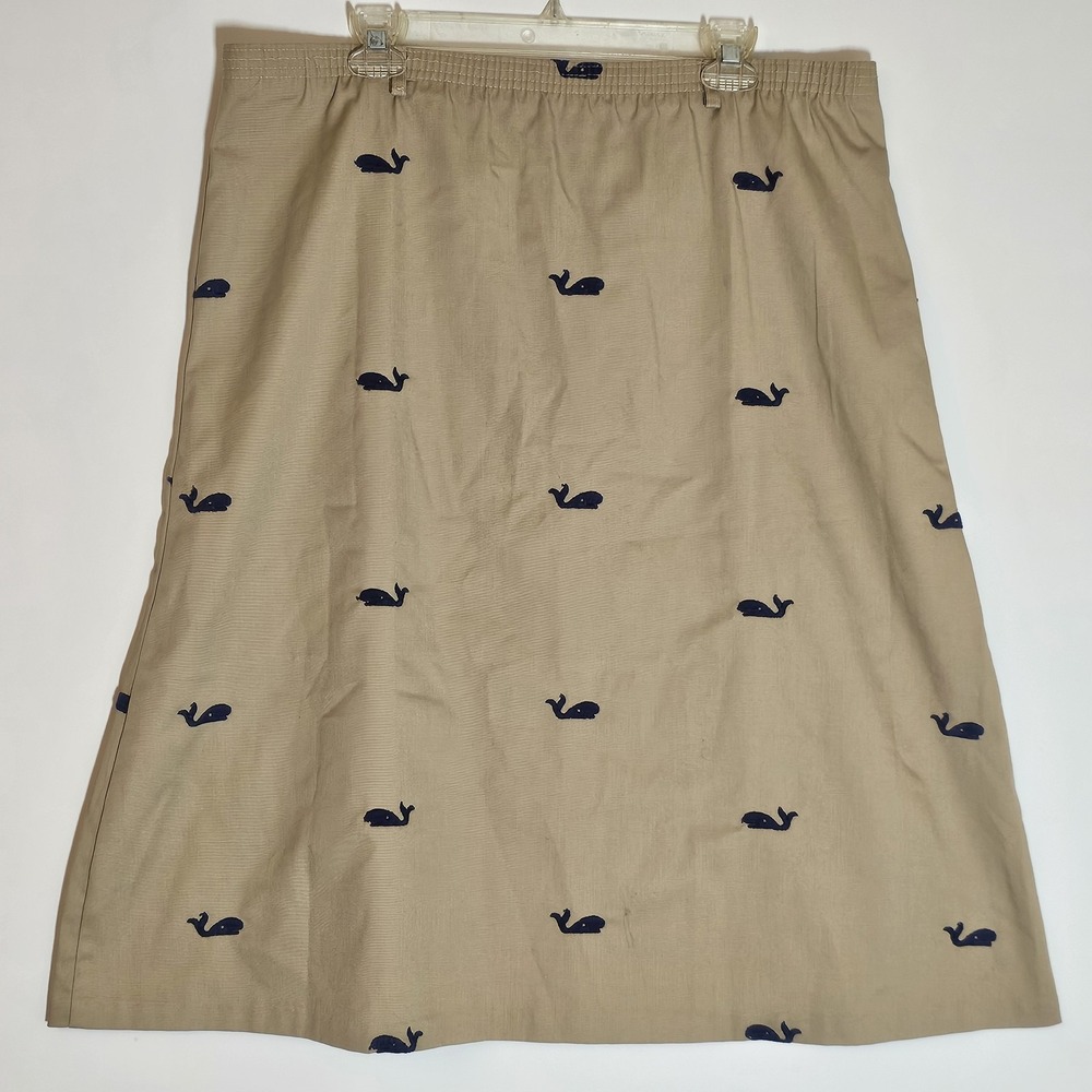 Whale Embroidered Skirt Womens Large Pull On Elastic Waist Made USA Preppy Class